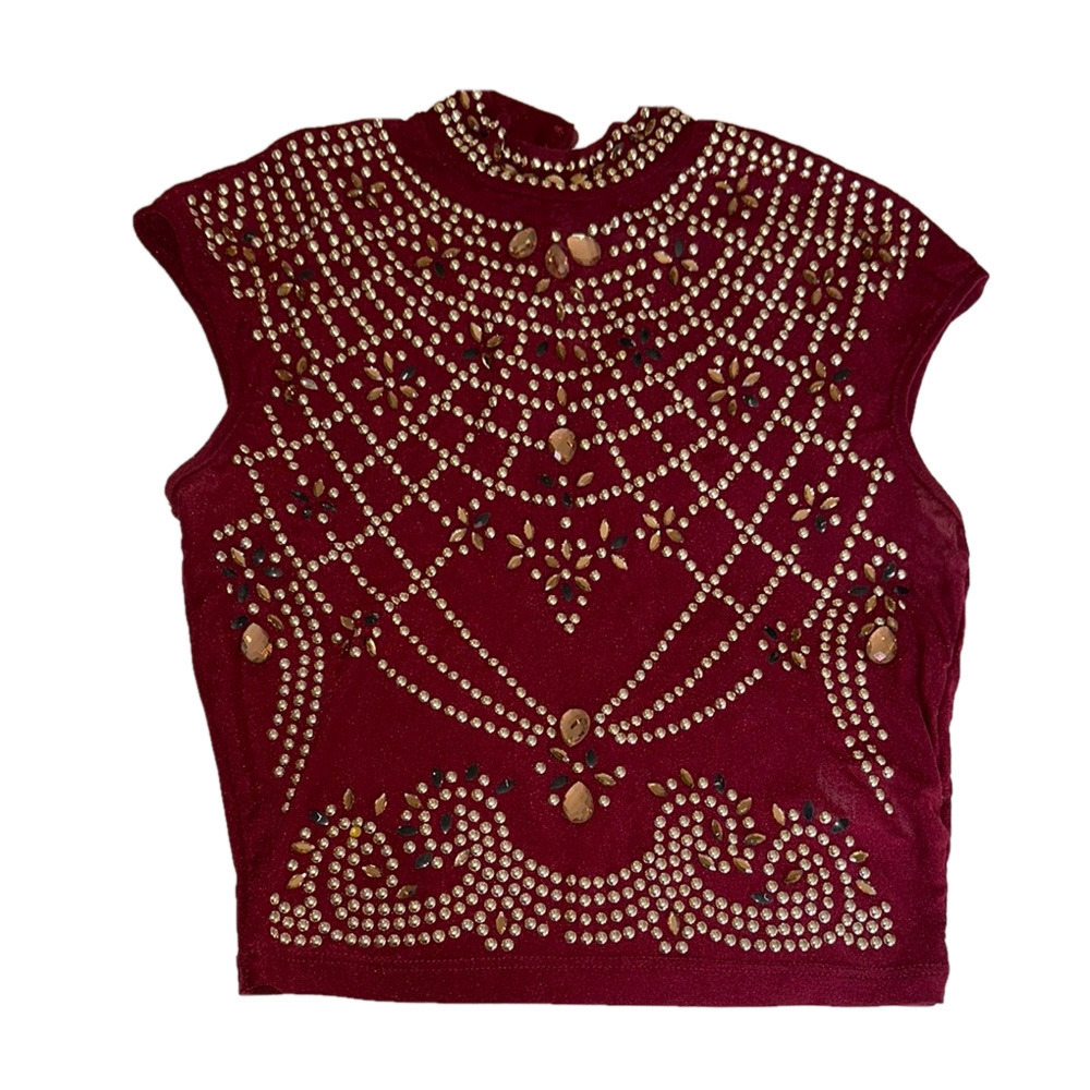BANJUL BURGUNDY EMBELLISHED TOP